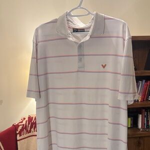 Callaway White Polo with Red and Blue Stripes